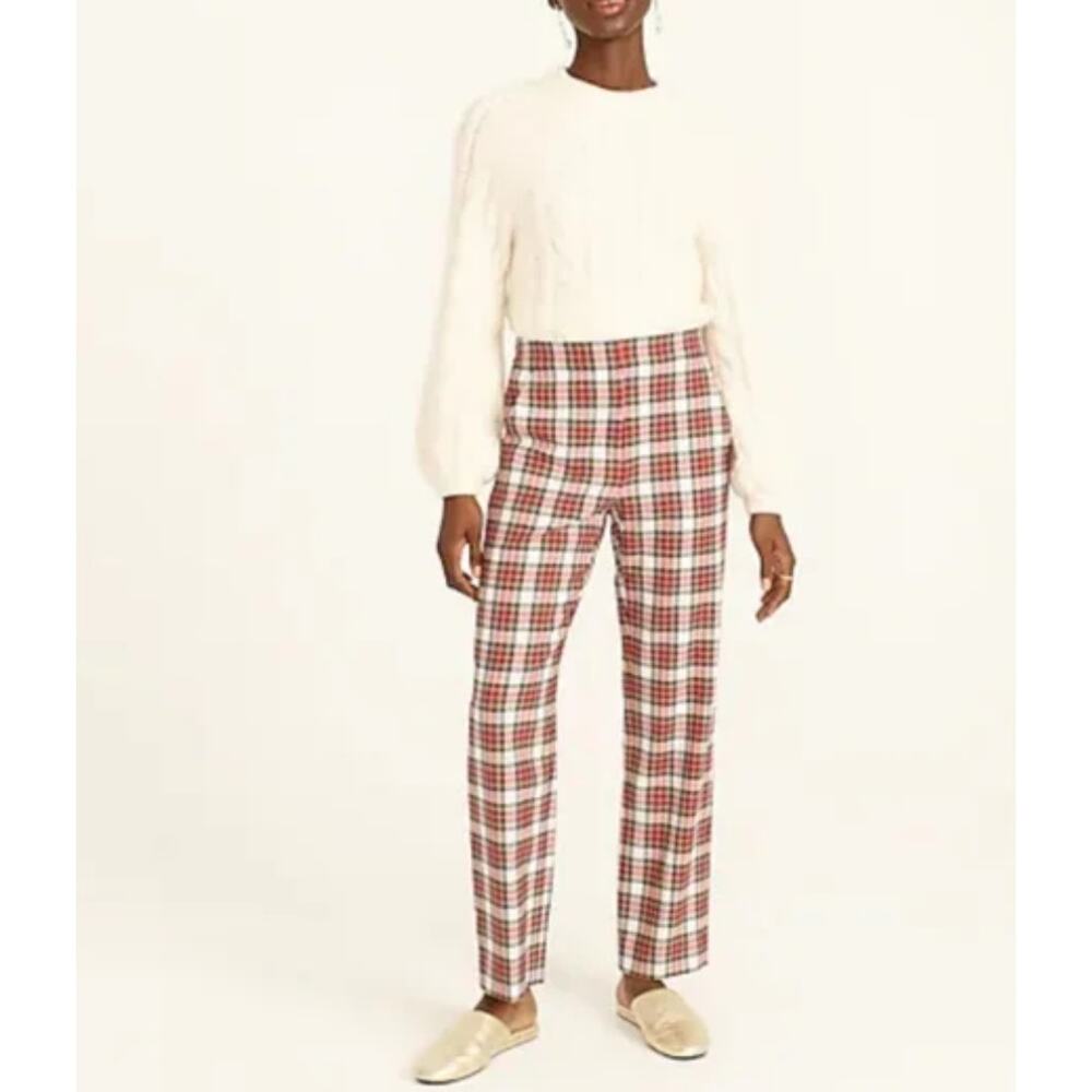 J.Crew wool pant Size 0 Snowy Stewart tartan plaid straight leg bi stretch BD276